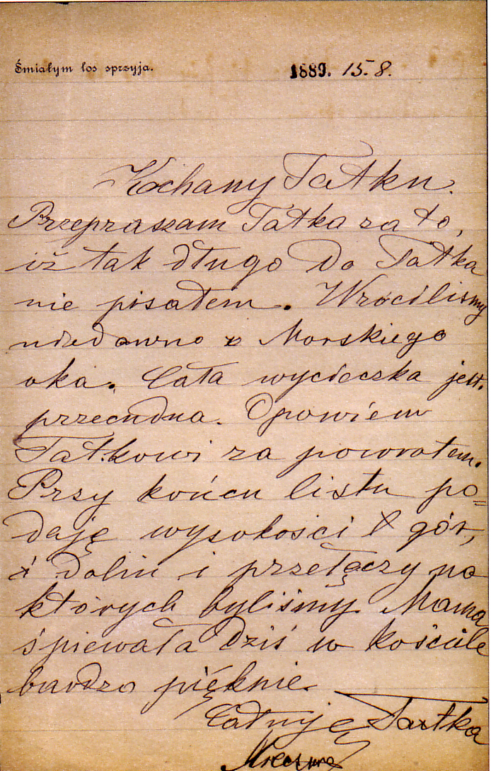 List Mieczysława Karłowicza do ojca, 1899